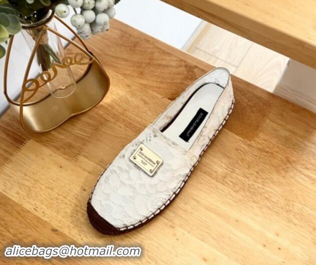 Stylish Dolce & Gabbana Lace Espadrilles Flat White 604102