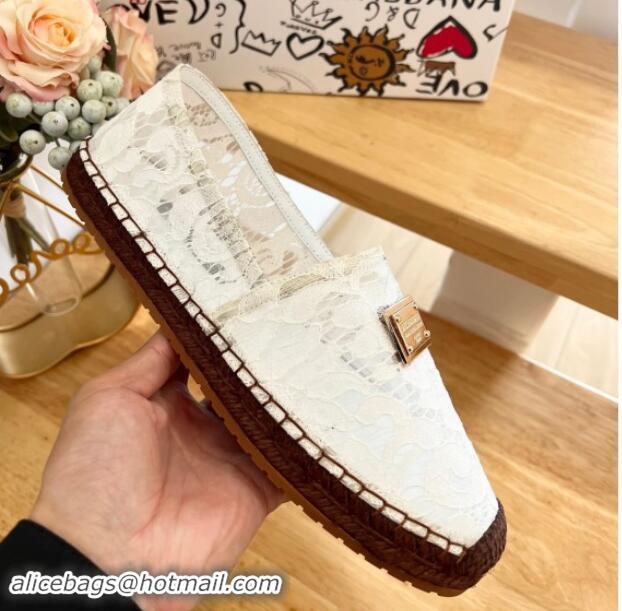 Stylish Dolce & Gabbana Lace Espadrilles Flat White 604102