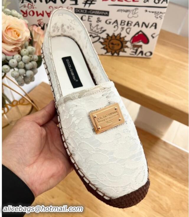 Stylish Dolce & Gabbana Lace Espadrilles Flat White 604102