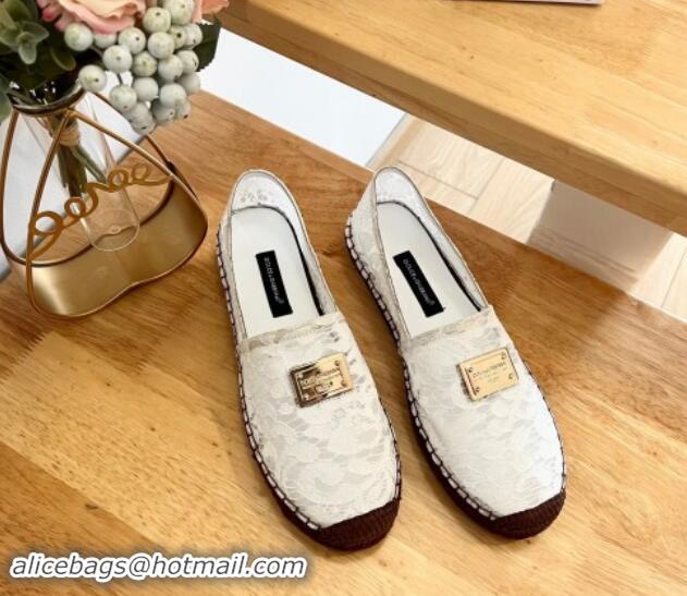 Stylish Dolce & Gabbana Lace Espadrilles Flat White 604102