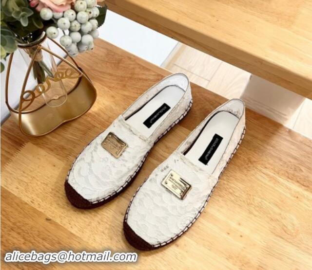 Stylish Dolce & Gabbana Lace Espadrilles Flat White 604102