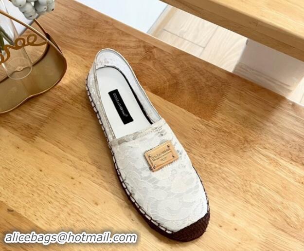 Stylish Dolce & Gabbana Lace Espadrilles Flat White 604102