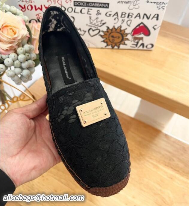 Sumptuous Dolce & Gabbana Lace Espadrilles Flat Black 604103