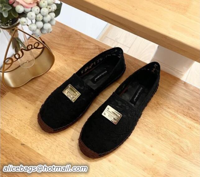 Sumptuous Dolce & Gabbana Lace Espadrilles Flat Black 604103