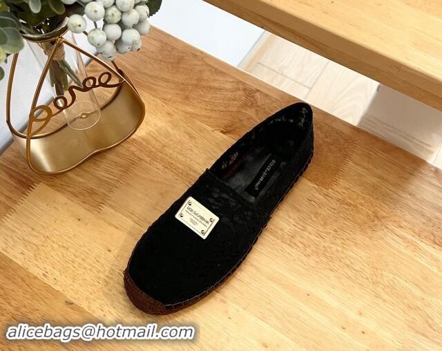 Sumptuous Dolce & Gabbana Lace Espadrilles Flat Black 604103