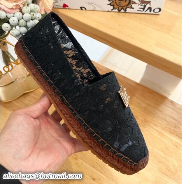 Sumptuous Dolce & Gabbana Lace Espadrilles Flat Black 604103