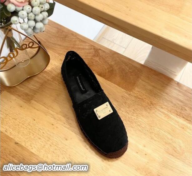 Sumptuous Dolce & Gabbana Lace Espadrilles Flat Black 604103