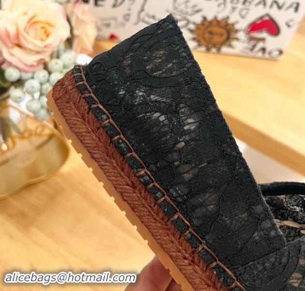 Sumptuous Dolce & Gabbana Lace Espadrilles Flat Black 604103