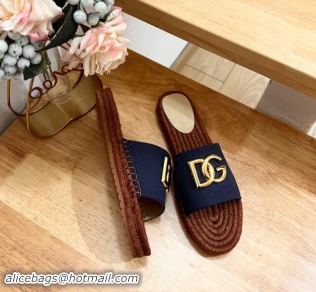 Perfect Dolce & Gabbana Canvas Espadrille Flat Slide Sandals Dark Blue 604106