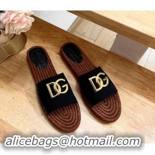 Purchase Dolce & Gabbana Canvas Espadrille Flat Slide Sandals Black 604108