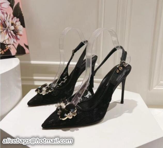 Buy Luxury Dolce & Gabbana DG Lace Slingback Pumps 10cm Black 604109