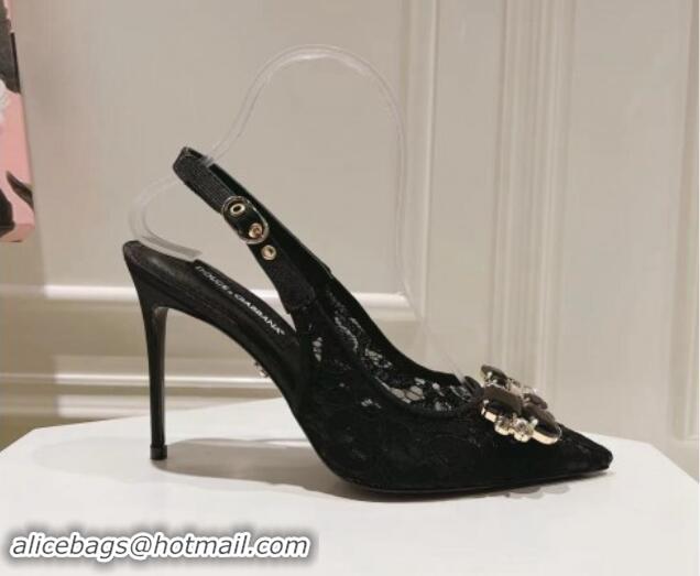 Buy Luxury Dolce & Gabbana DG Lace Slingback Pumps 10cm Black 604109