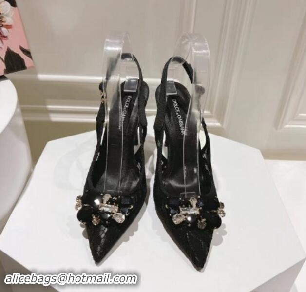 Buy Luxury Dolce & Gabbana DG Lace Slingback Pumps 10cm Black 604109