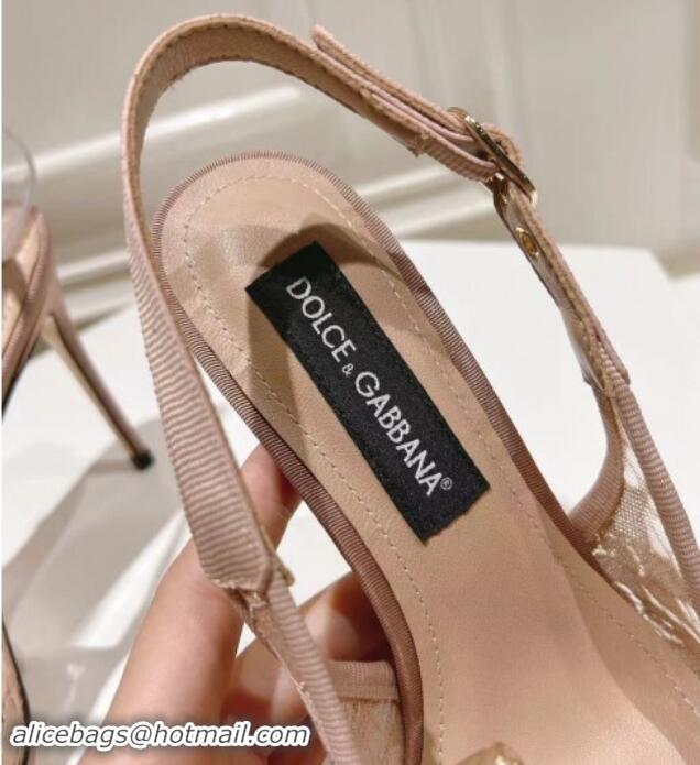 Good Quality Dolce & Gabbana DG Lace Slingback Pumps 10cm Light Pink 604110