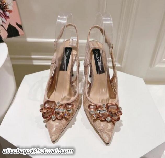 Good Quality Dolce & Gabbana DG Lace Slingback Pumps 10cm Light Pink 604110