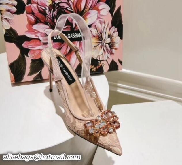 Good Quality Dolce & Gabbana DG Lace Slingback Pumps 10cm Light Pink 604110