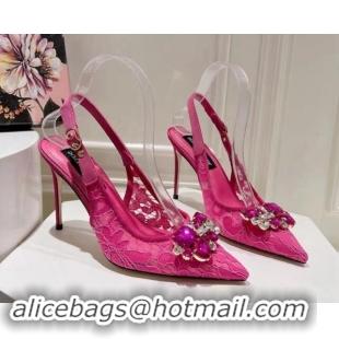 Most Popular Dolce & Gabbana DG Lace Slingback Pumps 10cm Dark Pink 604111