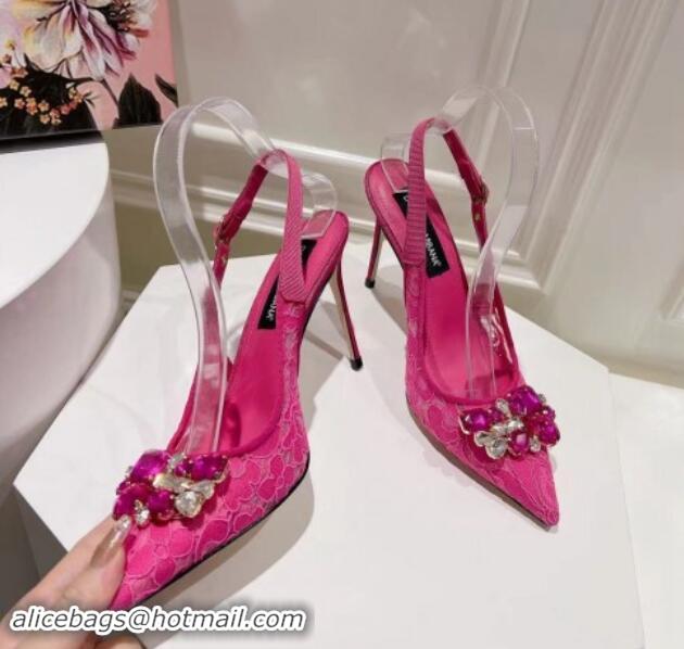 Most Popular Dolce & Gabbana DG Lace Slingback Pumps 10cm Dark Pink 604111