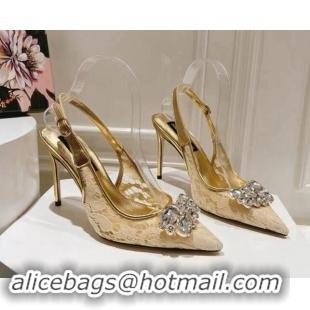 Low Price Dolce & Gabbana DG Lace Slingback Pumps 10cm Gold-Tone 604112