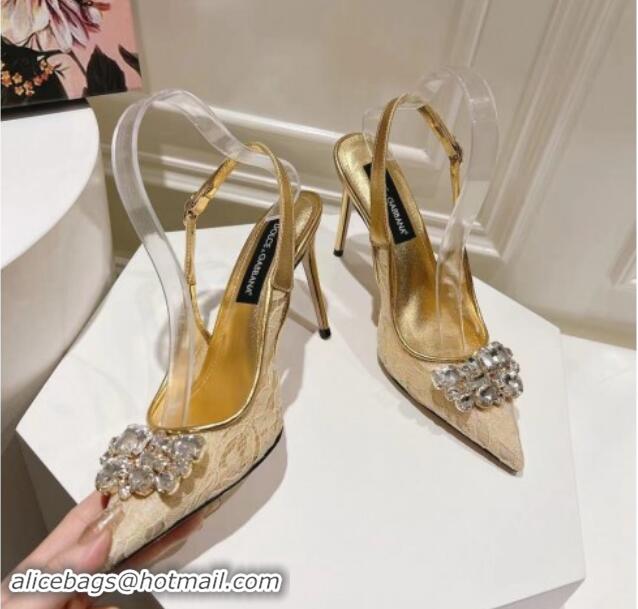 Low Price Dolce & Gabbana DG Lace Slingback Pumps 10cm Gold-Tone 604112