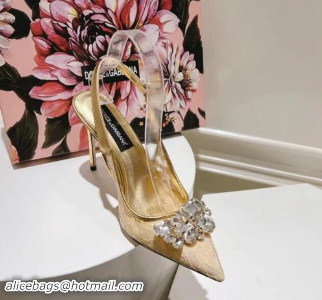 Low Price Dolce & Gabbana DG Lace Slingback Pumps 10cm Gold-Tone 604112