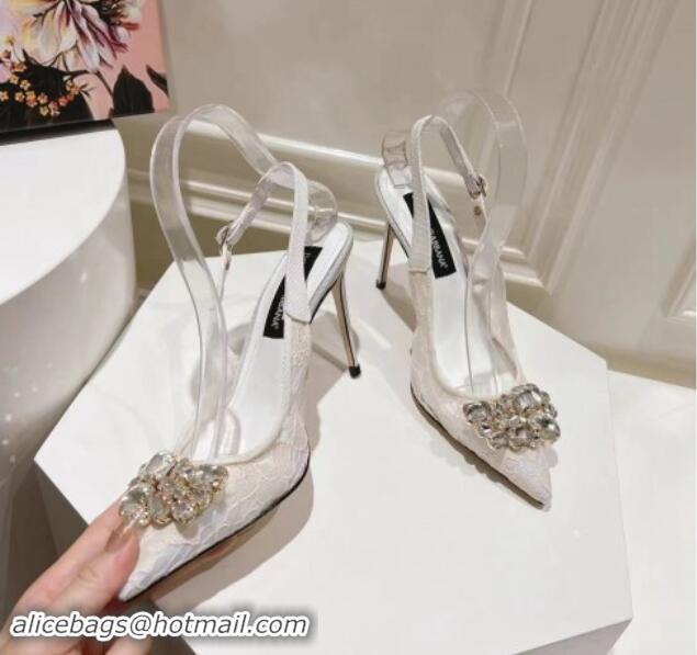 Charming Dolce & Gabbana DG Lace Slingback Pumps 10cm White 604113