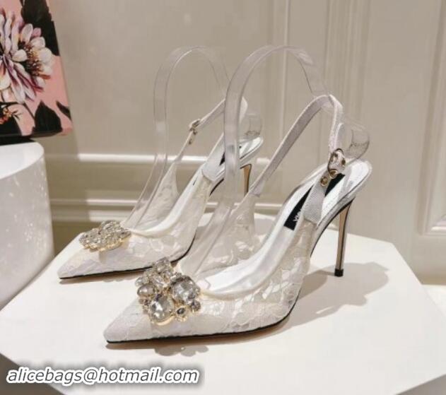 Charming Dolce & Gabbana DG Lace Slingback Pumps 10cm White 604113