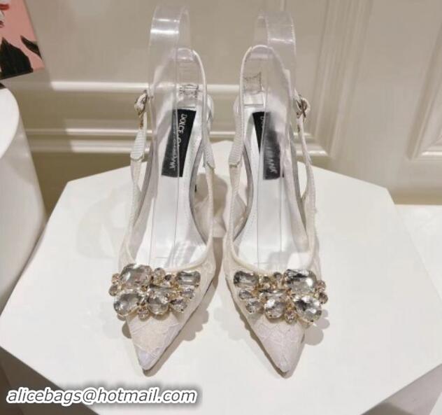 Charming Dolce & Gabbana DG Lace Slingback Pumps 10cm White 604113