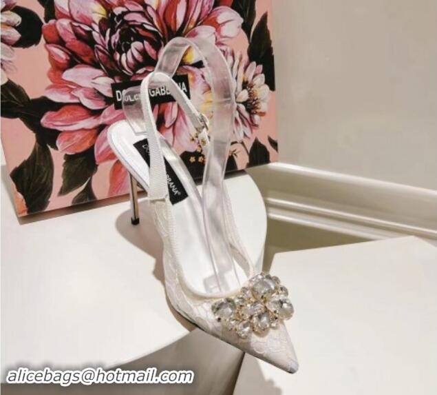 Charming Dolce & Gabbana DG Lace Slingback Pumps 10cm White 604113