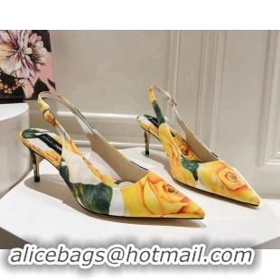 Stylish Dolce & Gabbana Printed Slingback Pumps 6.5cm/9.5cm White/Yellow 604114