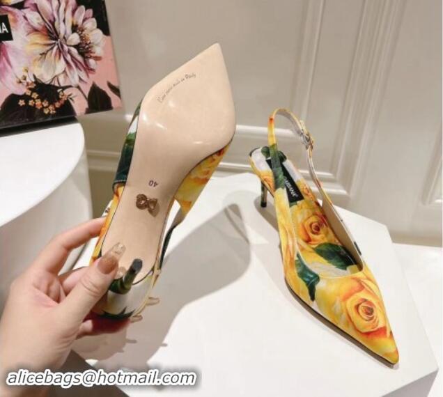 Stylish Dolce & Gabbana Printed Slingback Pumps 6.5cm/9.5cm White/Yellow 604114