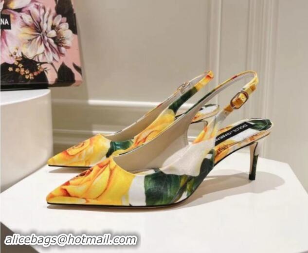 Stylish Dolce & Gabbana Printed Slingback Pumps 6.5cm/9.5cm White/Yellow 604114