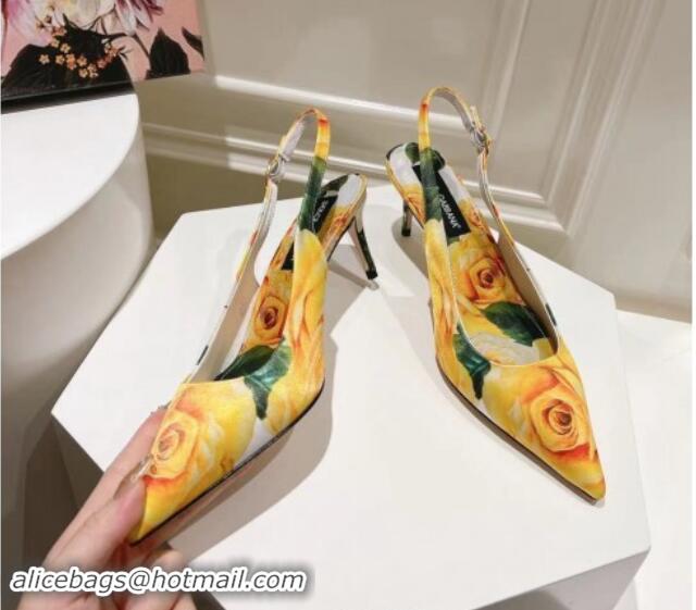 Stylish Dolce & Gabbana Printed Slingback Pumps 6.5cm/9.5cm White/Yellow 604114