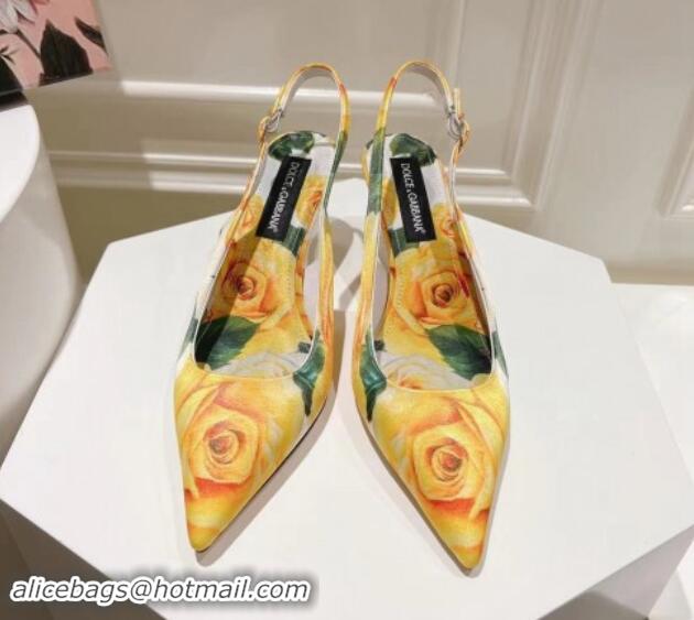 Stylish Dolce & Gabbana Printed Slingback Pumps 6.5cm/9.5cm White/Yellow 604114