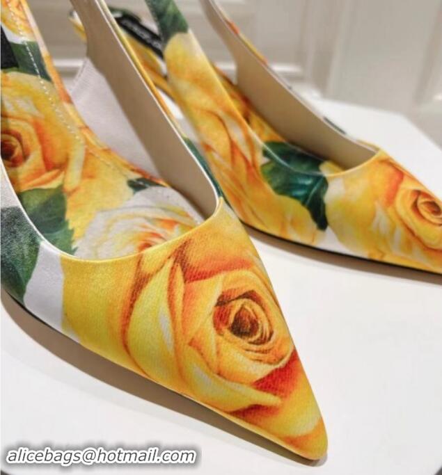 Stylish Dolce & Gabbana Printed Slingback Pumps 6.5cm/9.5cm White/Yellow 604114