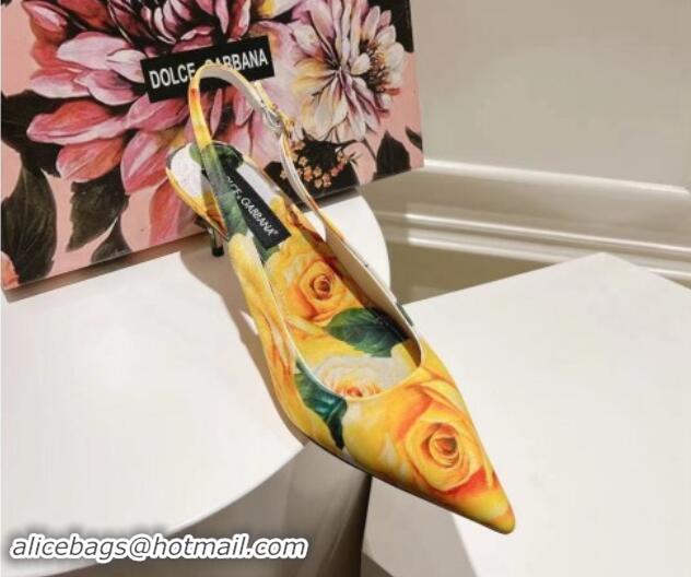 Stylish Dolce & Gabbana Printed Slingback Pumps 6.5cm/9.5cm White/Yellow 604114