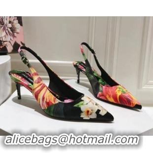 Hot Style Dolce & Gabbana Printed Slingback Pumps 6.5cm/9.5cm Black/Multi 604115