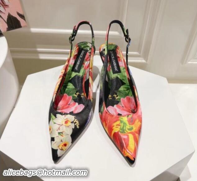 Hot Style Dolce & Gabbana Printed Slingback Pumps 6.5cm/9.5cm Black/Multi 604115