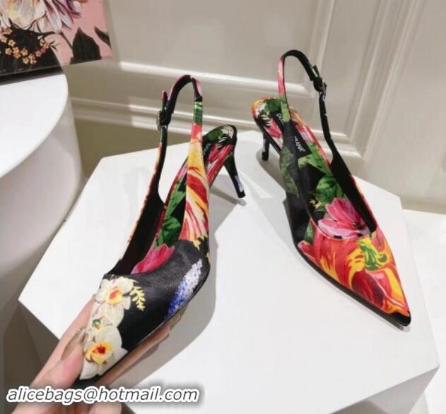 Hot Style Dolce & Gabbana Printed Slingback Pumps 6.5cm/9.5cm Black/Multi 604115