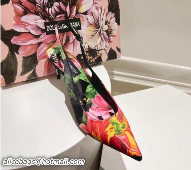 Hot Style Dolce & Gabbana Printed Slingback Pumps 6.5cm/9.5cm Black/Multi 604115