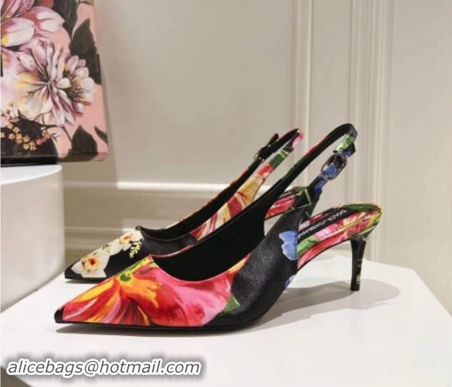 Hot Style Dolce & Gabbana Printed Slingback Pumps 6.5cm/9.5cm Black/Multi 604115