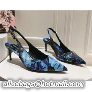 Sophisticated Dolce & Gabbana Printed Slingback Pumps 6.5cm/9.5cm Blue/Black 604116