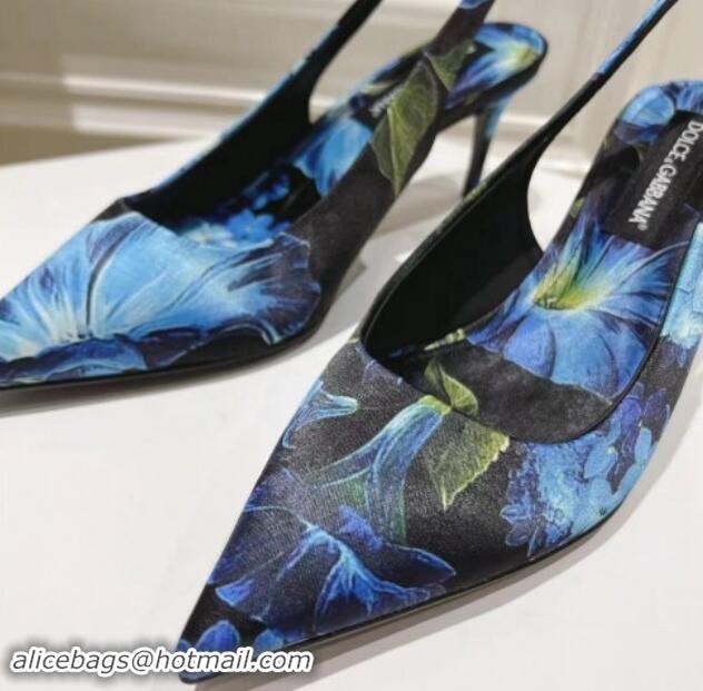 Sophisticated Dolce & Gabbana Printed Slingback Pumps 6.5cm/9.5cm Blue/Black 604116