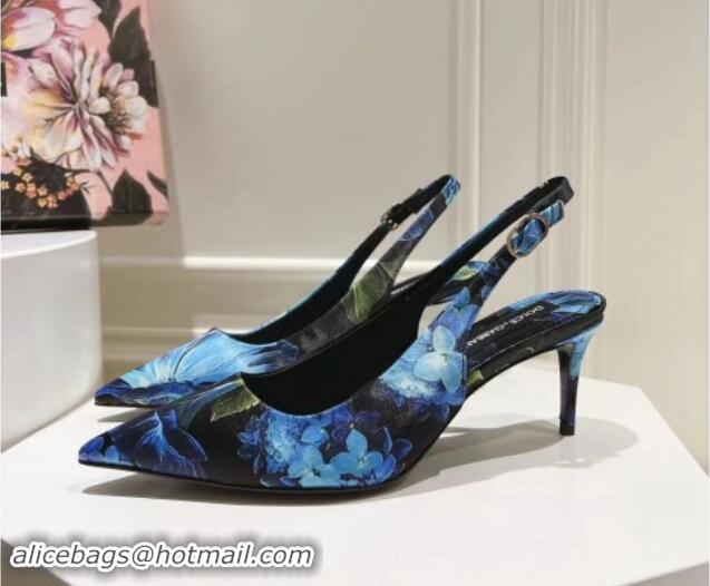 Sophisticated Dolce & Gabbana Printed Slingback Pumps 6.5cm/9.5cm Blue/Black 604116