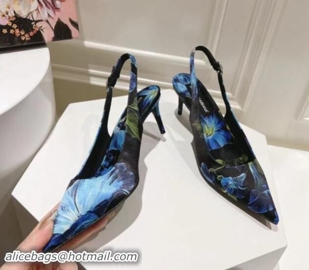 Sophisticated Dolce & Gabbana Printed Slingback Pumps 6.5cm/9.5cm Blue/Black 604116