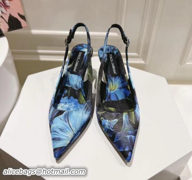 Sophisticated Dolce & Gabbana Printed Slingback Pumps 6.5cm/9.5cm Blue/Black 604116