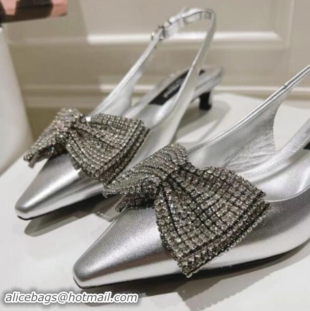 Best Price Dolce & Gabbana Strass Slingback Pumps 4.5cm in Calfskin Silver 604117