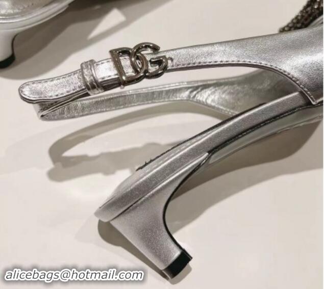 Best Price Dolce & Gabbana Strass Slingback Pumps 4.5cm in Calfskin Silver 604117