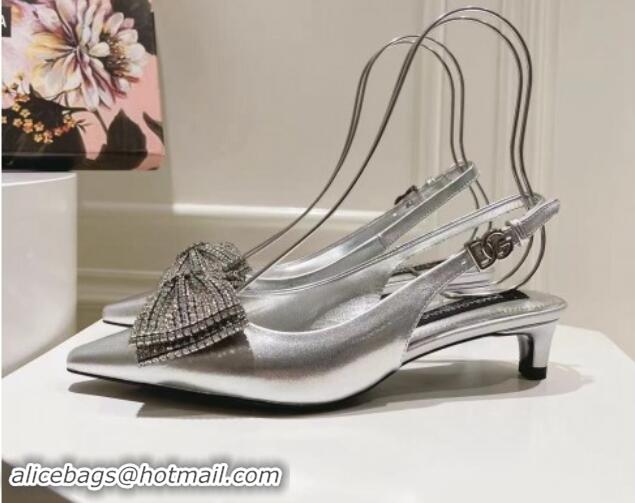 Best Price Dolce & Gabbana Strass Slingback Pumps 4.5cm in Calfskin Silver 604117