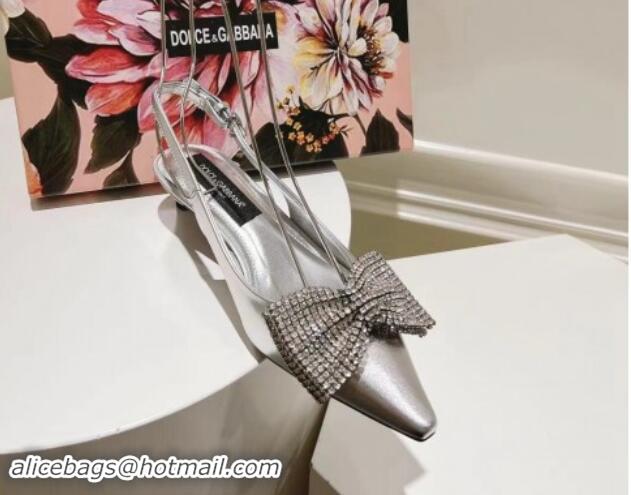 Best Price Dolce & Gabbana Strass Slingback Pumps 4.5cm in Calfskin Silver 604117